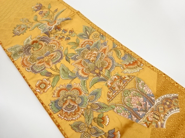 花瓶に花唐草模様織出し袋帯